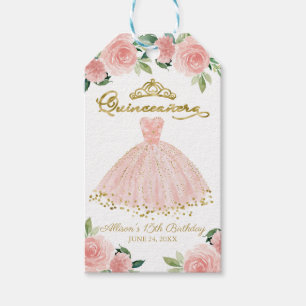 Quinceanera Party Blush Gown Pink Floral Favour Ta Gift Tags