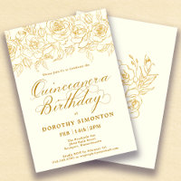 Quinceanera Party Gold Rose Floral Ivory White