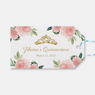 Quinceanera Party Gold Tiara Blush Pink Floral Gift Tags