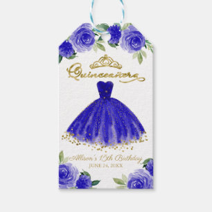 Quinceanera Party Gown Royal Blue Floral  Gift Tags