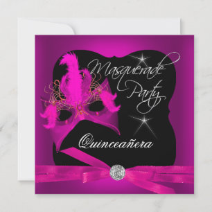 Quinceanera Party Masquerade Pink Black Invitation