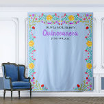 Quinceanera Party Photo Backdrop Light Blue Floral Tapestry<br><div class="desc">Light Blue Quinceanera photo backdrop, personalised with your name and celebration date. This large, light blue tapestry is a great size for your photo booth backdrop for taking precious snaps of yourself and your guests. The Mexican Fiesta flowers make a lovely floral frame for your photo background. This design is...</div>