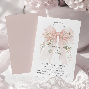 Quinceanera Party Pink Coquette Bow Rose Floral Invitation