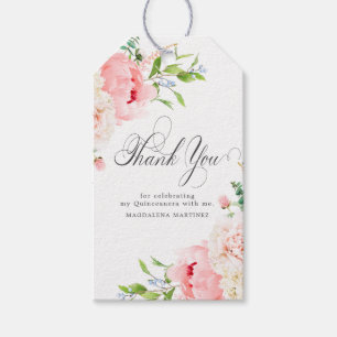 Quinceanera Party Pink Floral Custom Favour Tags