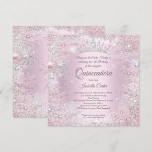 Quinceanera Party Pink Silver Winter Wonderland Invitation