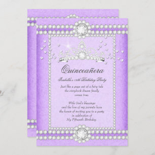 Quinceanera Party Pretty Lilac Heart Diamond Tiara Invitation