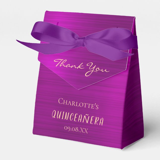 Quinceanera party purple pink thank you monogram favour box (Front Side)