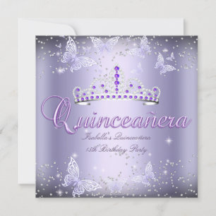 Quinceanera Party Purple Tiara Butterfly 2 Invitation