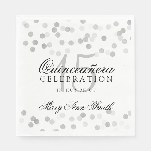 Quinceanera Party Silver Foil Glitter Lights Napkin (Front)