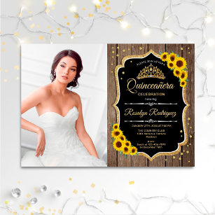 Quinceanera Party With Photo - Rustic Sunflowers I Invitation