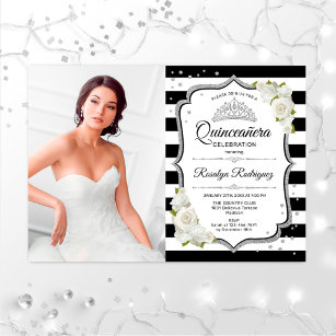 Quinceanera Party With Photo - Silver White Invitation