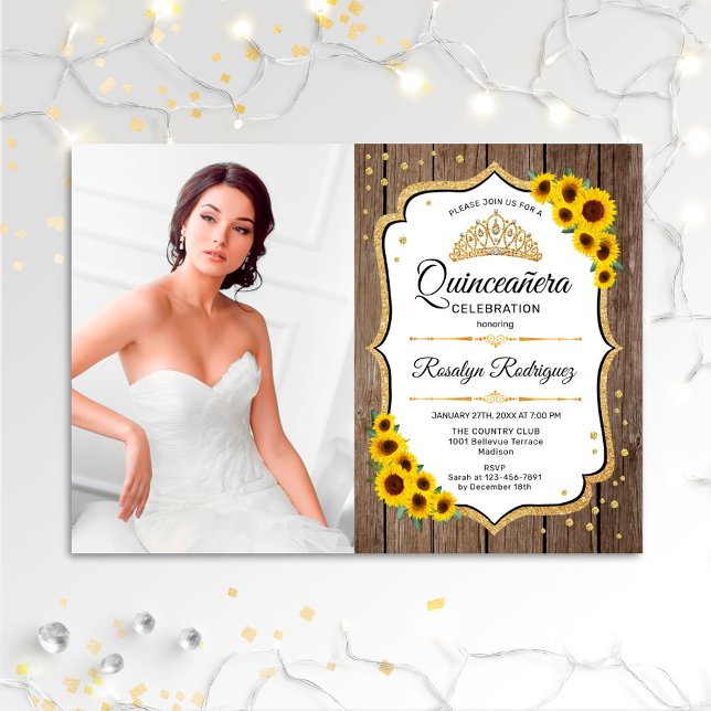 Quinceanera Party With Photo - Sunflowers Rustic Invitation (Creator Uploaded)