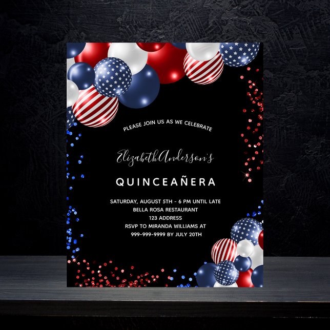 Quinceanera patriotic black invitation (Creator Uploaded)