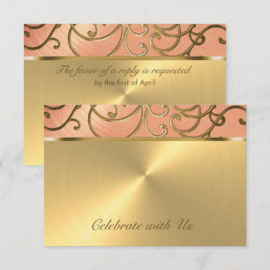Quinceanera Peach and Gold Filigree Swirls Invitation