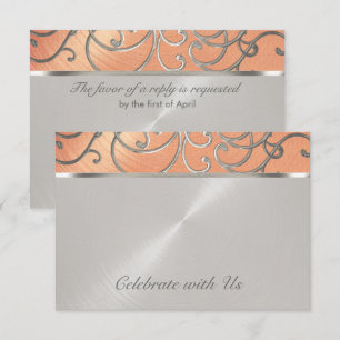 Quinceanera Peach and Silver Filigree Swirls Invitation