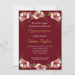 Quinceañera Peony Floral Burgundy Birthday Invitation