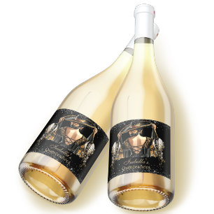 Quinceañera Personalised Luxury Black Gold Sparkling Wine Label