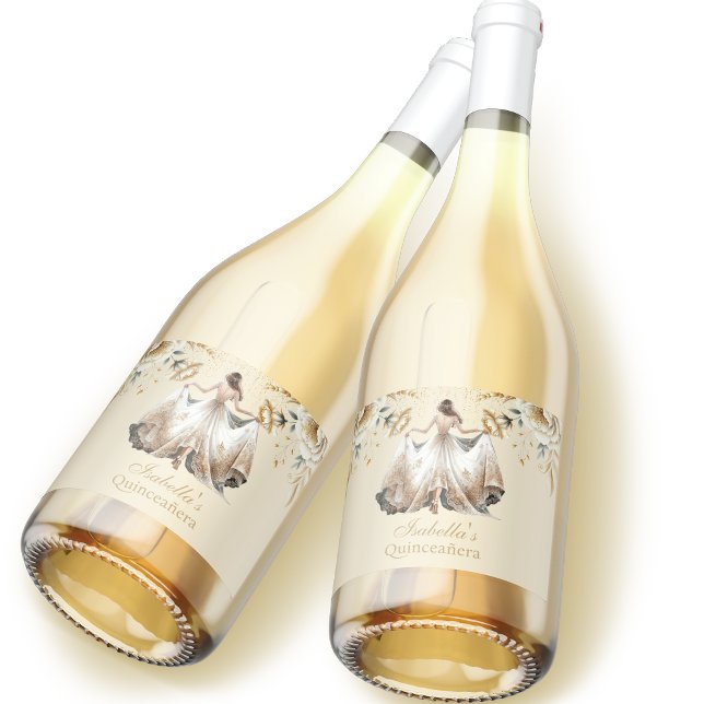 Quinceañera Personalised Luxury Ivory Gold Sparkling Wine Label (Creator Uploaded)