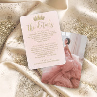 Quinceañera Photo Blush Pink & Gold Crown Details