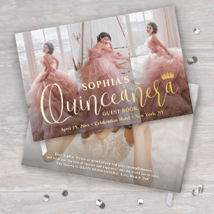 Quinceañera Photo Collage Modern Script Keepsake Guest Book