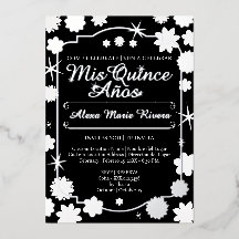 Quinceanera Photo Floral Gold Silver Foil Glam