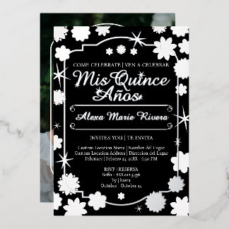 Quinceanera Photo Floral Gold Silver Foil Glam