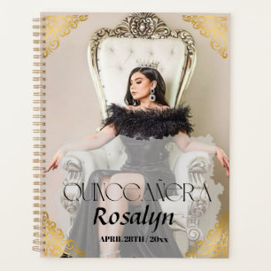 Quinceanera Photo Gold Black Planner