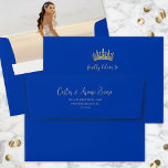 Quinceañera Photo Pre-Addressed Royal Bue and Gold Envelope<br><div class="desc">Add a stylish personalised touch to Quinceañera invitations, announcement cards, save the dates and thank you notes with unique photo-lined pre-addressed envelopes. The picture and all wording on this template are simple to customise. The colours and font styles are easy to change with the Zazzle Design Editor tool. The royal...</div>