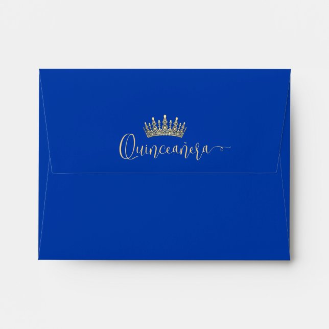 Quinceañera Photo Pre-Addressed Royal Bue RSVP Envelope (Back (Top Flap))