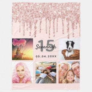 Quinceanera photo rose gold glitter blush pink fleece blanket