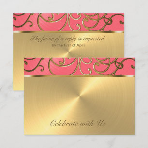 Quinceanera Pink and Gold Filigree Swirls Invitation