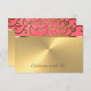 Quinceanera Pink and Gold Filigree Swirls Invitation