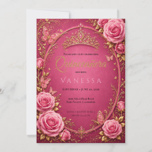 Quinceanera Pink and Gold Invitation