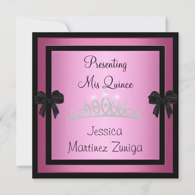 Quinceanera Pink Black Jewel Tiara Formal 1 Invitation (Front)