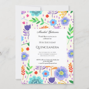 Quinceañera Pink Blue flowers Invitation