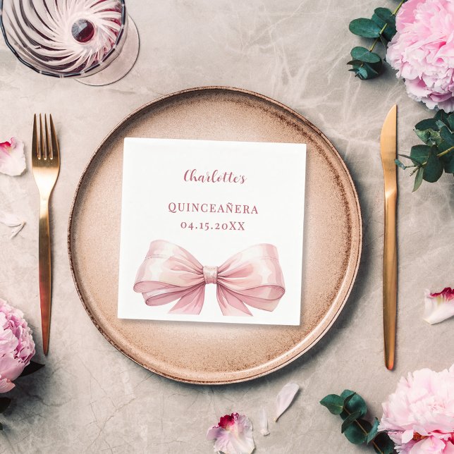 Quinceanera pink bow elegant luncheon napkin (Creator Uploaded)