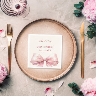 Quinceanera pink bow ivory napkin