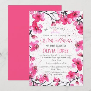 Quinceañera Pink Cherry Blossom Floral Birthday  Invitation