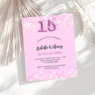 Quinceanera pink confetti budget invitation