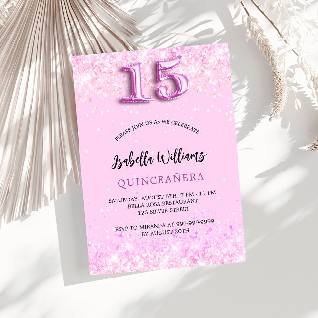 Quinceanera pink confetti girl party luxury invitation (Creator Uploaded)
