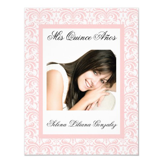 Quinceanera Pink Damask Soft Pink and White Card