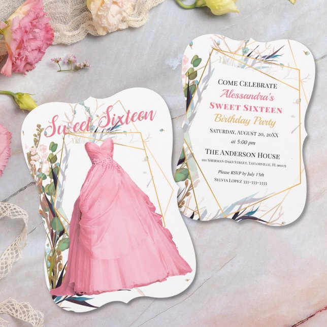 Quinceanera Pink Dress Wild Herbs Invitation (Creator Uploaded)