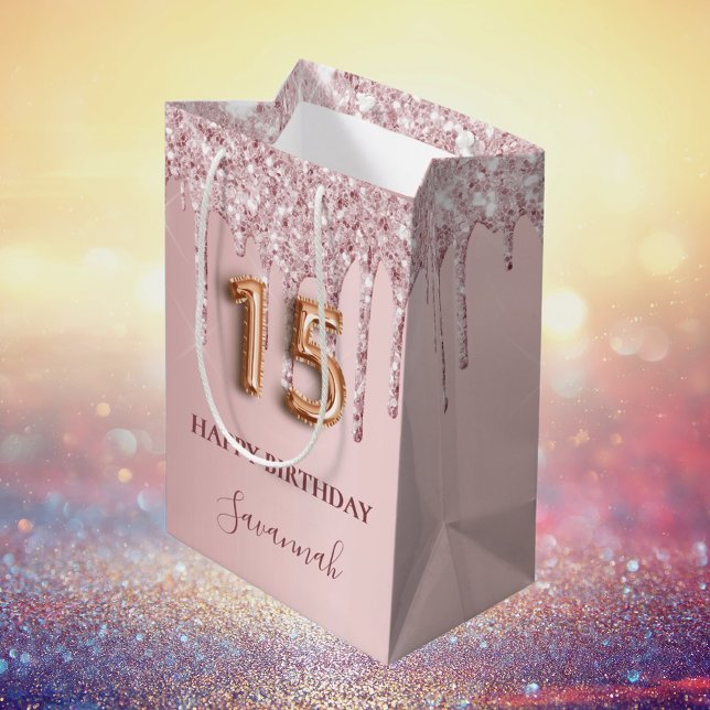 Quinceanera pink drips medium gift bag (Creator Uploaded)