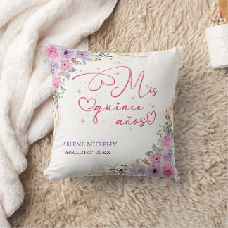 QUINCEANERA PINK ELEGANT FLORAL GLITTER CUSHION
