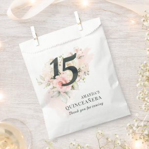 Quinceanera Pink Floral 15th Birthday Blush Rustic Favour Bags