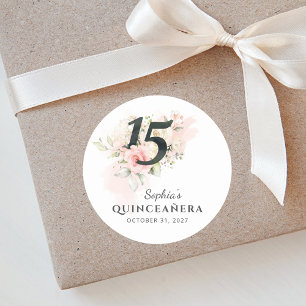 Quinceanera Pink Floral 15th Birthday Floral Classic Round Sticker