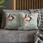 Quinceanera Pink Floral Bloom 15th Birthday Cushion<br><div class="desc">Cute modern yet elegant Quinceañera Mis Quince Anos birthday party throw pillow featuring a rustic floral greenery and pink rose foliage. The template can be easily edited and the text replaced with your own details by clicking the "Personalise" button. For further customisation, please click the "Customise Further" link and use...</div>