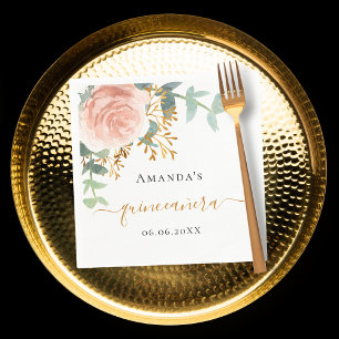 Quinceanera pink floral greenery elegant napkin