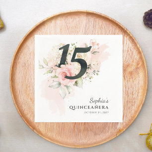 Quinceanera Pink Floral Rustic 15th Birthday Party Napkin