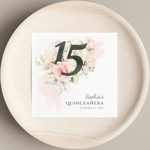 Quinceanera Pink Floral Rustic 15th Birthday Party Napkin